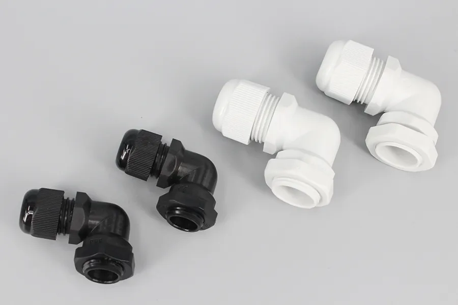 New Material black and grey white IP68 waterproof Nylon Right Angle Elbow Cable Glands with CE certificate