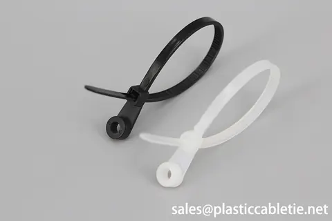 White and black color mountable head self-locking cable ties with hole for screw install zip ties view 2