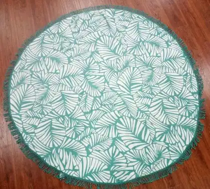 Green Leaves Microfiber Round Beach Towel with Tassels