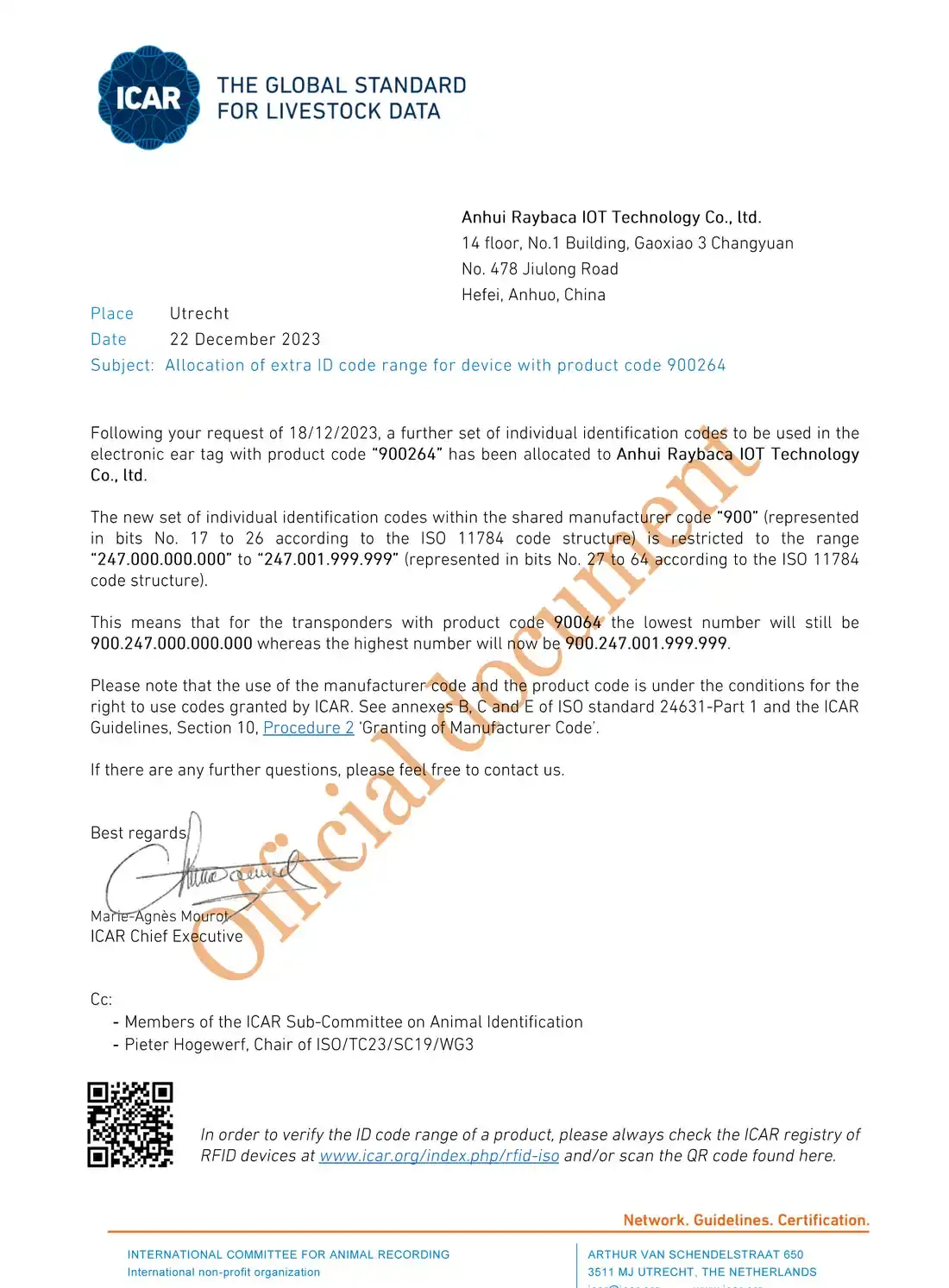 ICAR Certificate Extra ID 900264