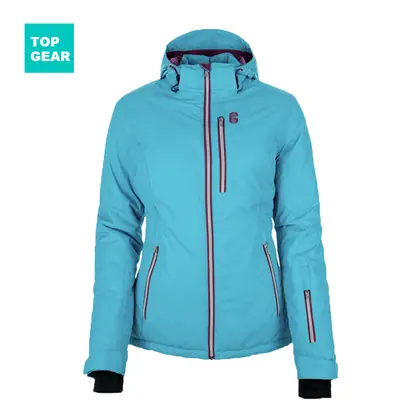Women's blue ski jacket with detachable hood view 1