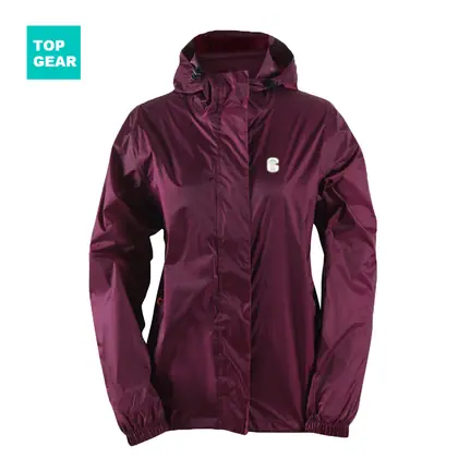 Women's packable rain jacket with connected hood view 1
