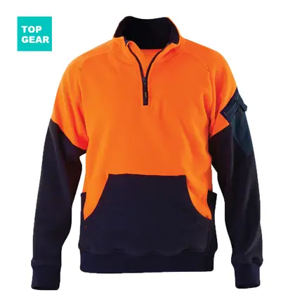 Men's hi-viz cotton pullover jumper with kangaroo pocket view 1